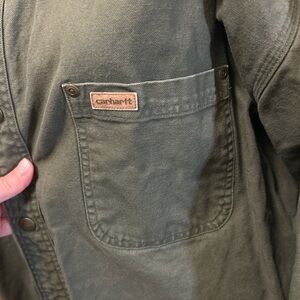 Carhartt Flannel Lined Work Jacket Green 2XL Heavyweight Snap Button Barn jacket